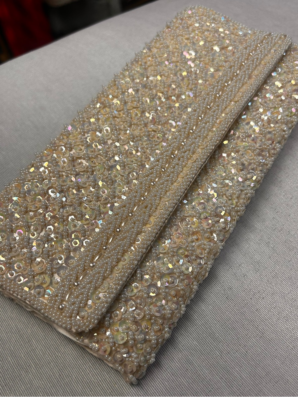 Vintage Ivory Sequin Beaded Clutch